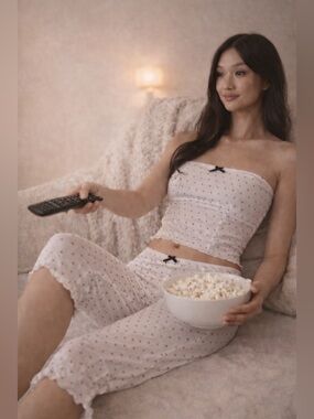 LyreBird Polka Dot Tube Top + Capri Set NWT M Anthro Lounge